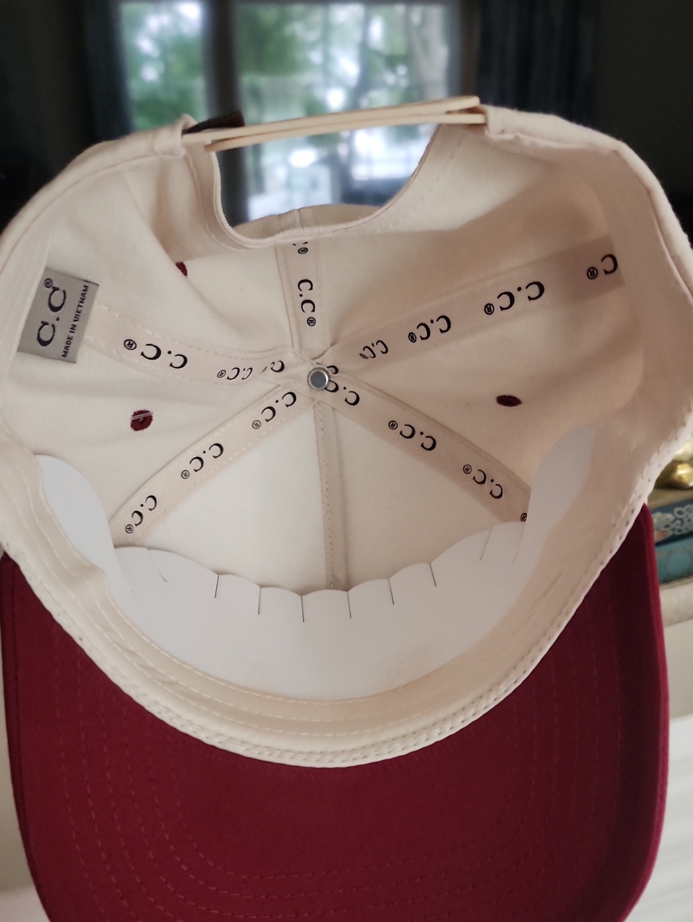 C.C Sunday Morning Club Baseball Cap - Cream and Burgundy - Picture 3 of 3